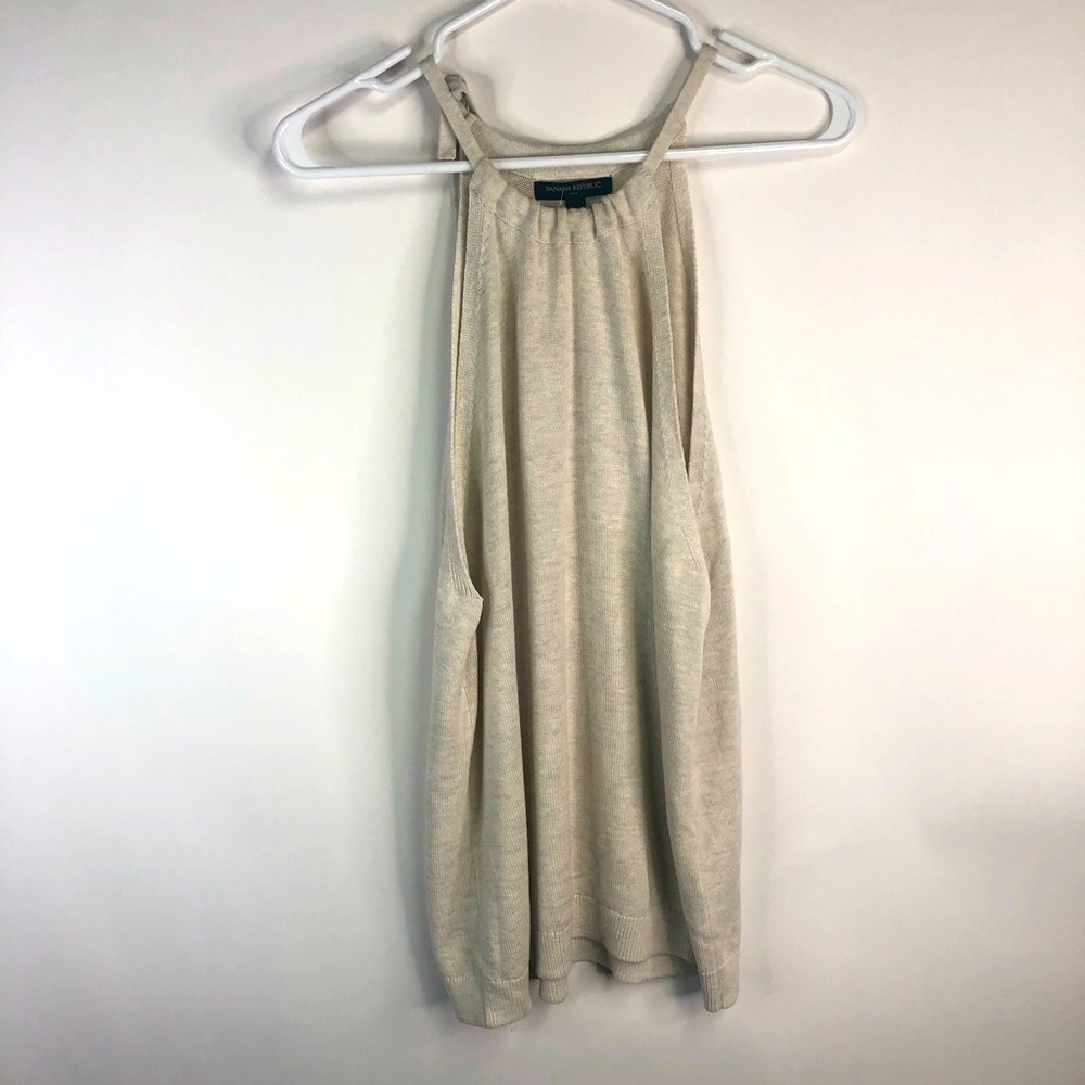 Banana Republic beige cream halter sweater top scoop neckline L